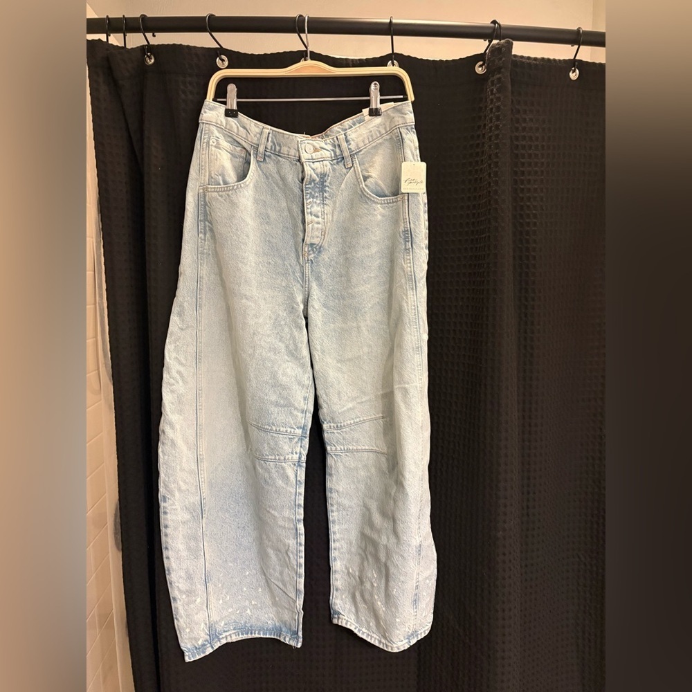 Free People We The Free Good Luck Mid-Rise Barrel Jeans Size 30 Aegean NWT - Picture 4 of 7